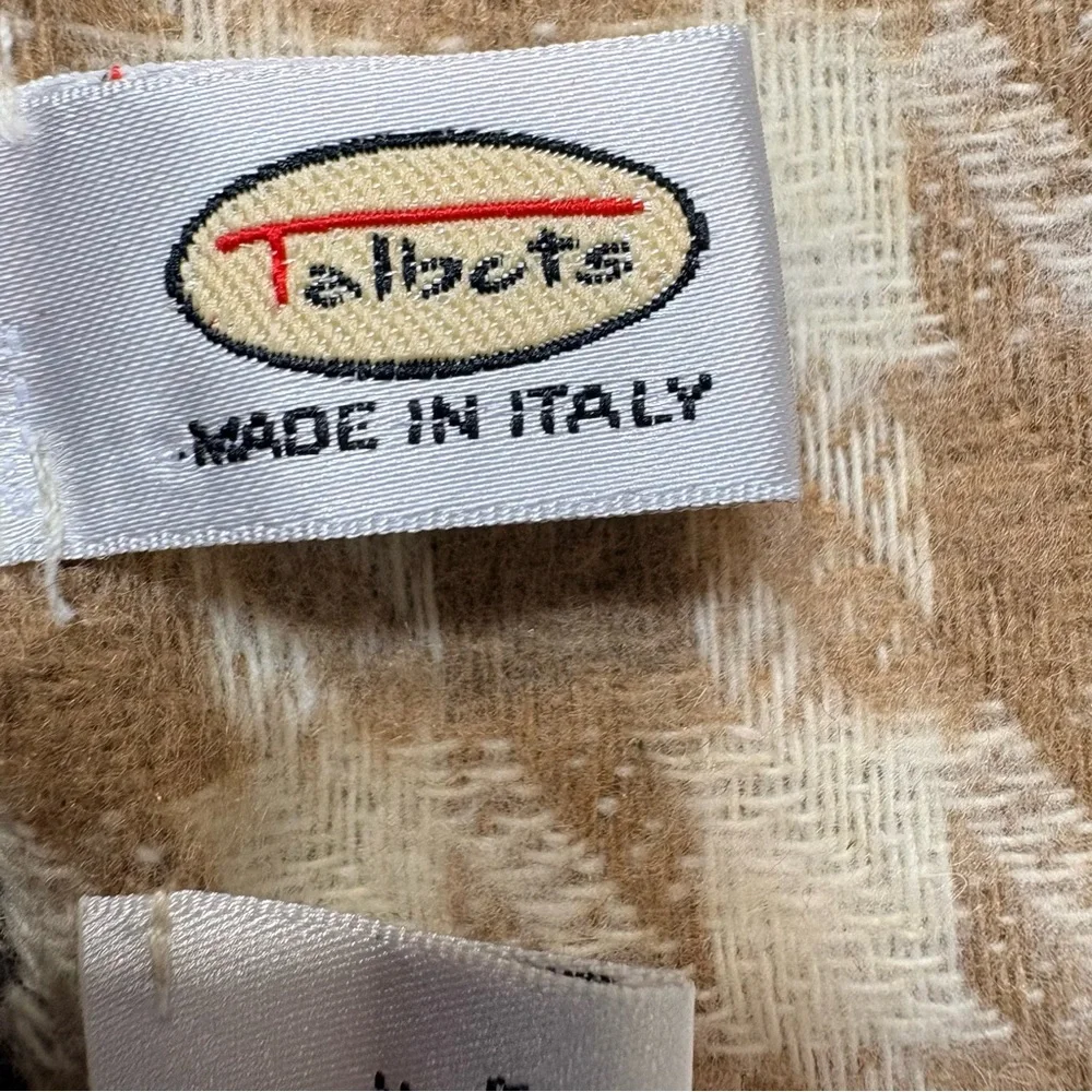 Talbots Made in Italy Houndstooth Wool Blend Fringe Scarf Wrap Preppy Timeless